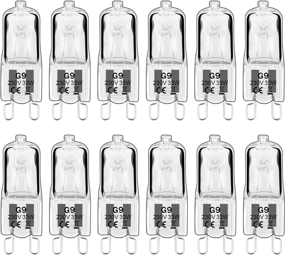 Halogeenlampen G9 - Gloeilampen - Huisverlichting - Warmwit licht - 12 stuks - Transparant