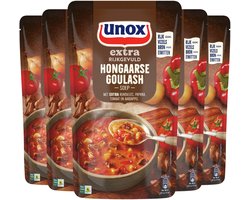 Unox Extra Rijkgevuld Soep In Zak - Hongaarse Goulash - een gevulde soep met extra rundvlees, paprika, tomaat en aardappel - 5 x 570 ml