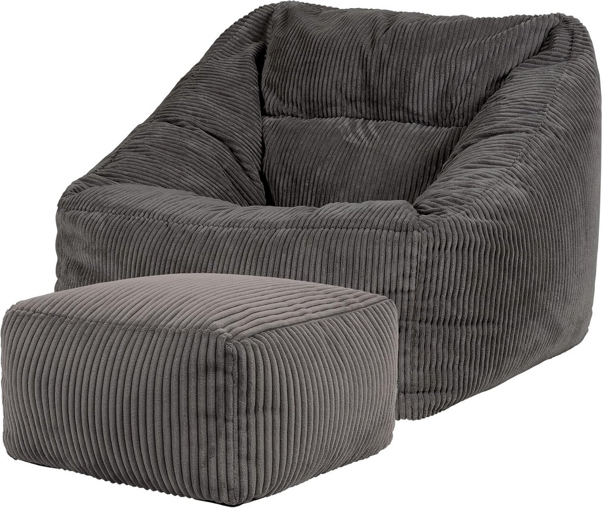 Zitzak Fauteuil - Stoel met Poef - Ontspannen Thuis - Innovatieve Rugsteun - 88 x 100 x 80 cm - Donkergrijs