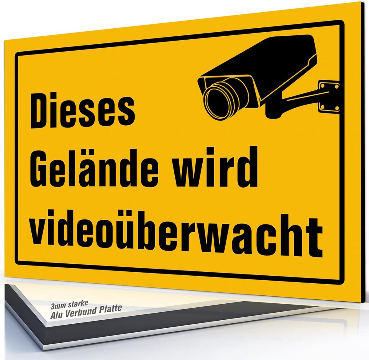 Waarschuwingsbord - Toezicht Teken - Terrein Beveiligen - Aluminium Composiet - 20x30 cm - Geel Zwart