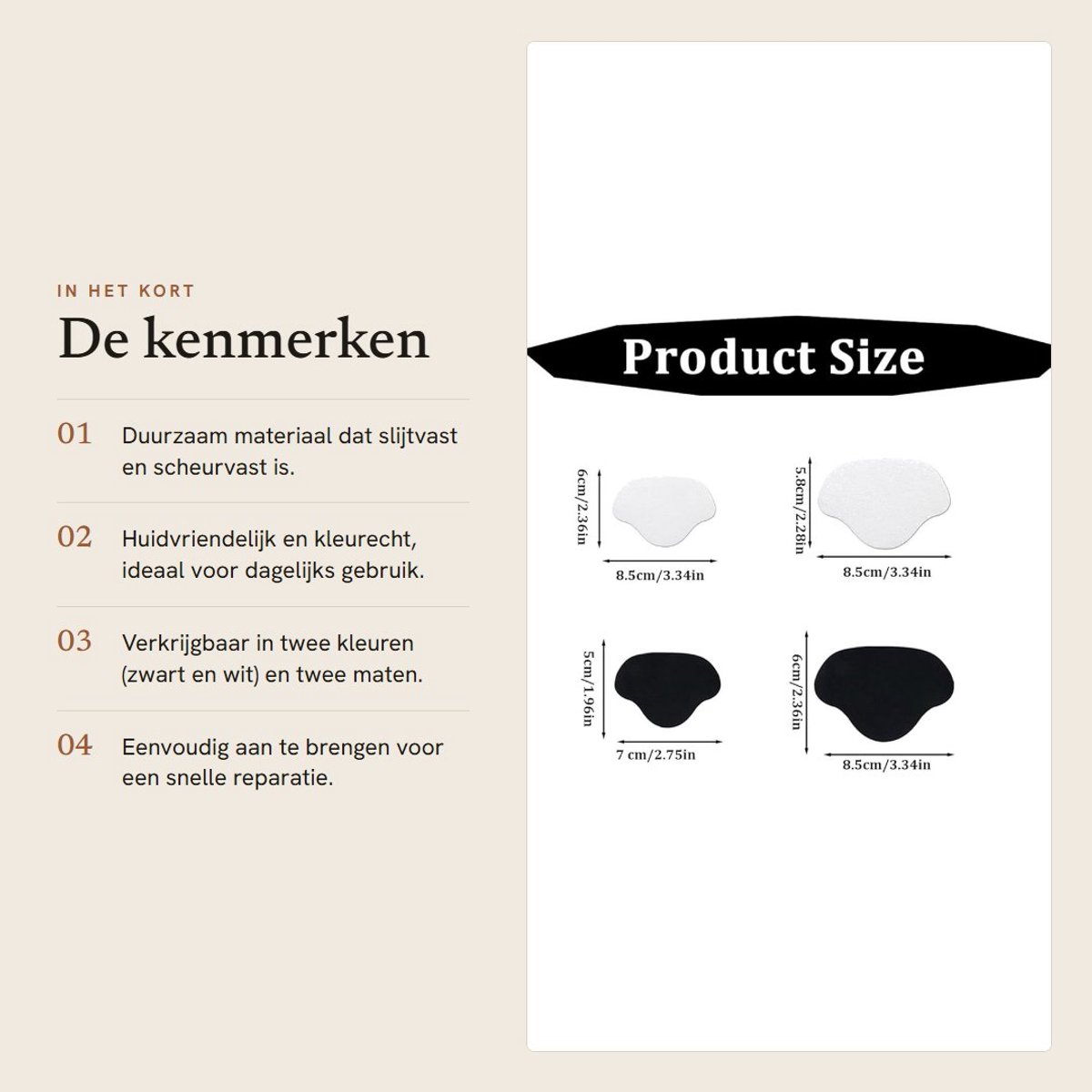 Dailygoods- Schoenstickers 8 Paar - Hielreparatiepatches - Duurzaam - Zelfklevend - Slijtvast - 2 Maten (5,8 x 8,5 cm / 4,8 x 7 cm) - Reparatiestickers