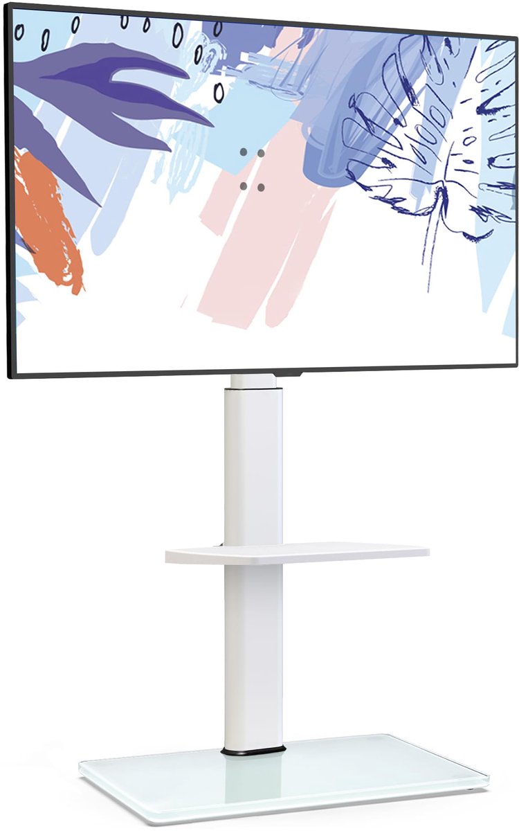 FITUEYES tv-standaard met glazen plank voor tv's van 32 tot 60 inch, in hoogte verstelbare tv-standaard met verstelbare plank tot 30 kg, max. VESA 600 x 400 mm, Weiß