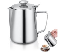 Melkopschuimkan - Koffiemelkbeker - Latte Kunst Maken - Druppelloze Uitloop - 600ml - Zilver