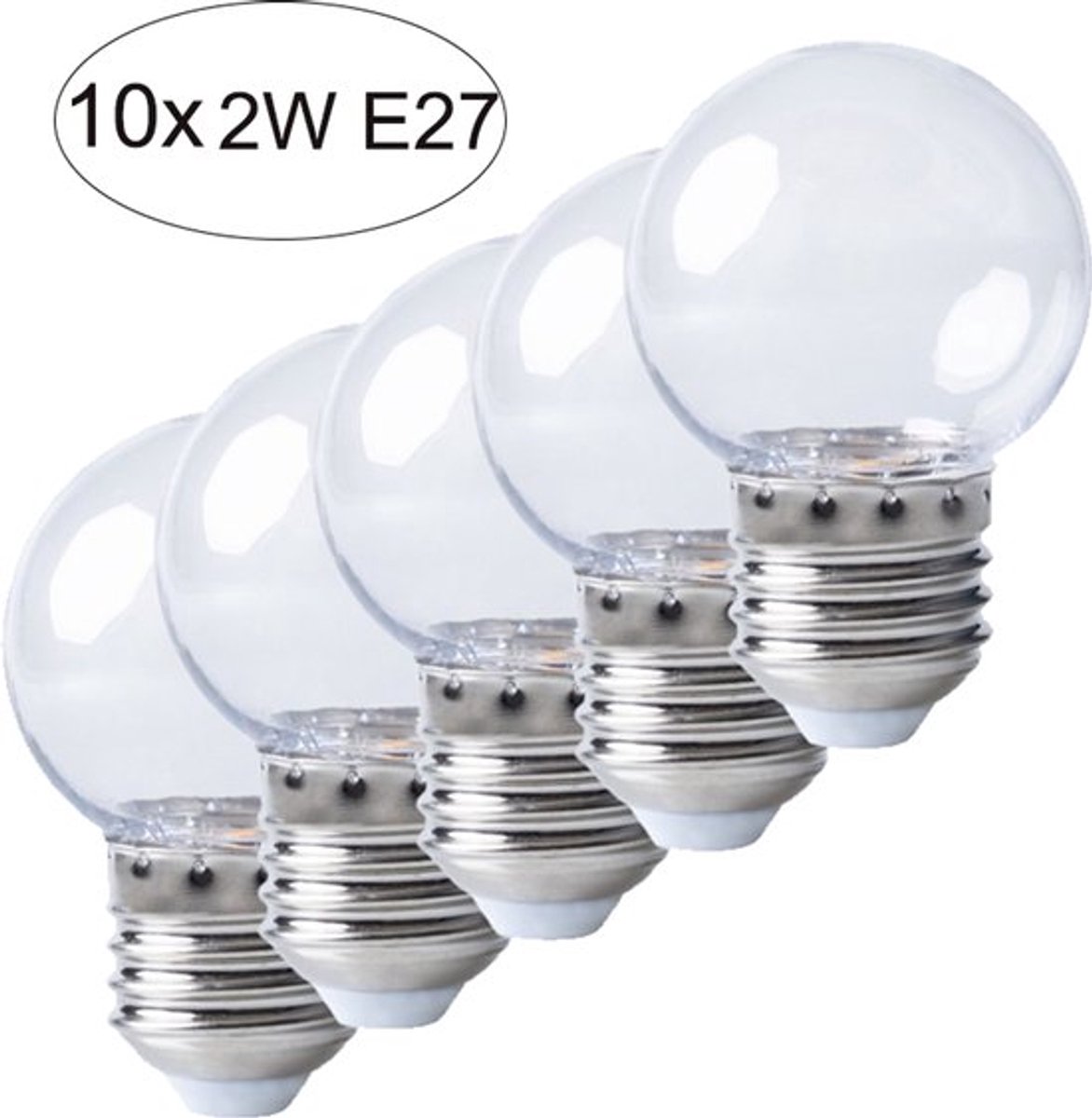 Set 10 transparante Led lampen - 2W - 2700K - Kogellamp