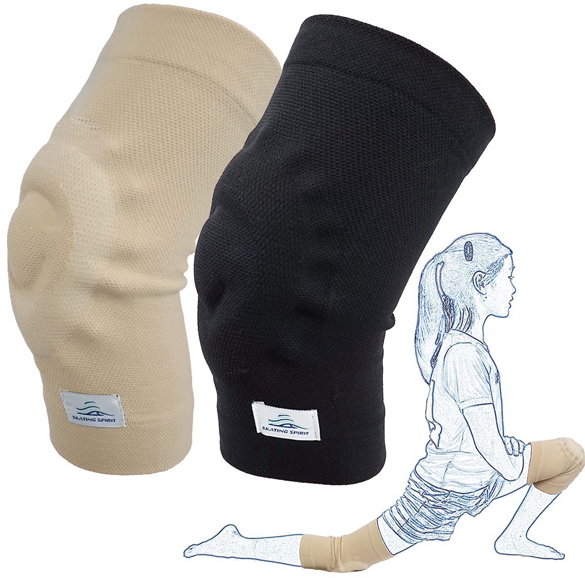 Gel Kniebeschermers - Sport Kniekussens - Dansen Kunstschaatsen - Stabiliseert Knie Schijf - Klein - Beige
