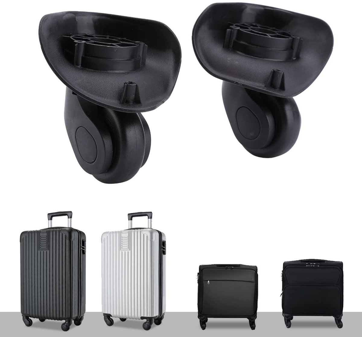 Dailygoods- Bagagewielen Universele Reservewieltjes - 2 Stuks - Zwenkwielen met Dubbele Rollagers - Stil en Geruisloos - Sterk Draagvermogen - Eenvoudig te Installeren - Trolleywielen