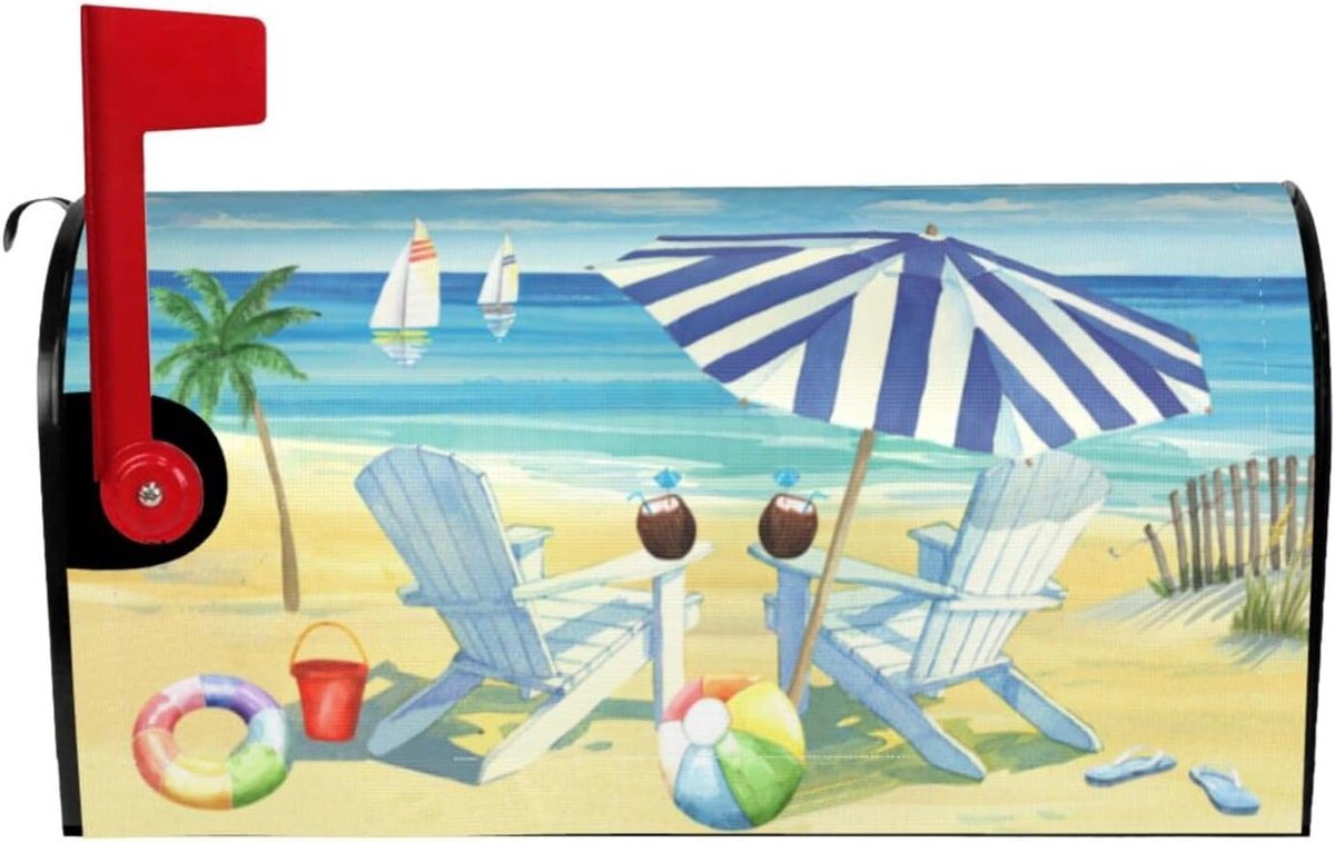 Brievenbushoezen - Postvak Decoratie - Tuin Aankleden - Magnetische Bevestiging - Groot Formaat 71x50cm - Strandleven Print