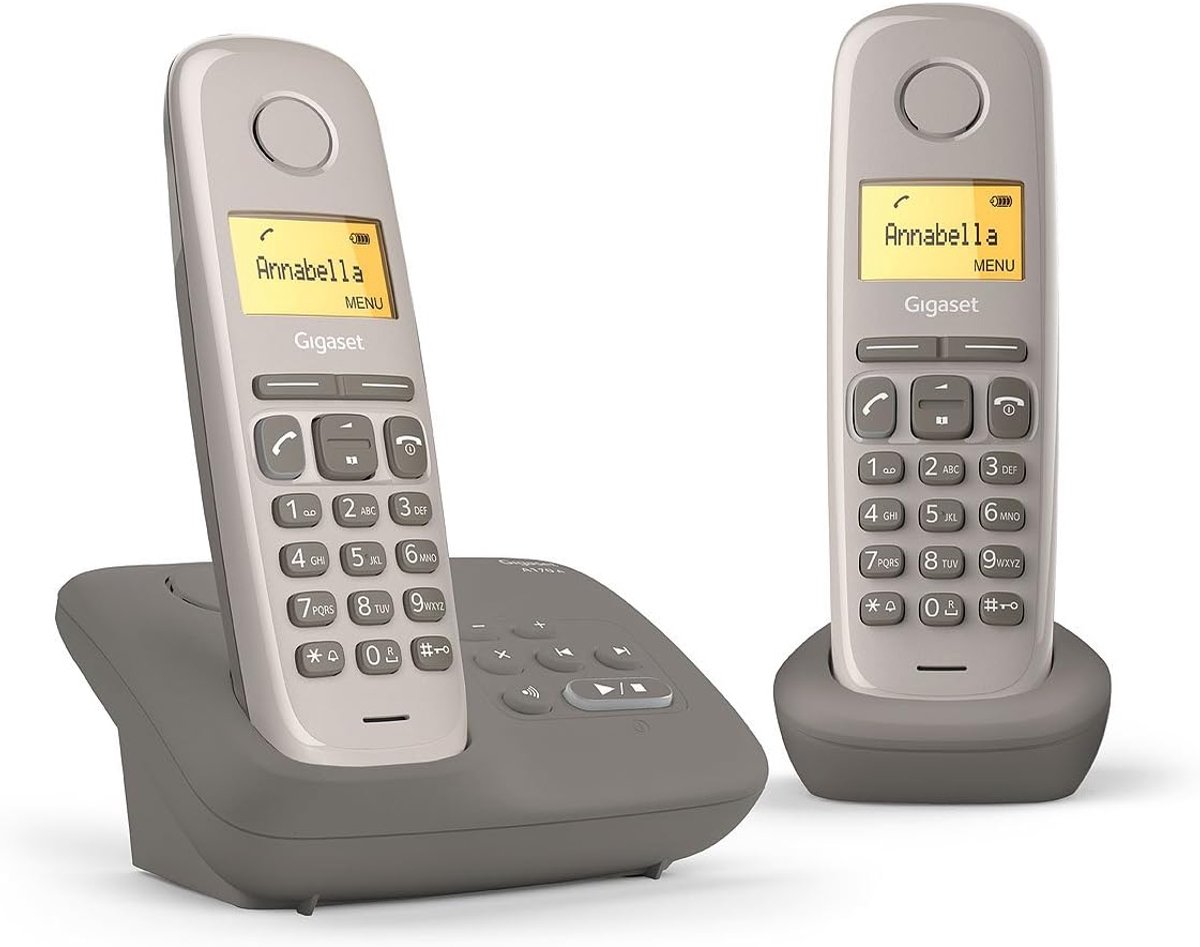 Draadloze Telefoon Duo - Huistelefoon Set - Thuis Bellen - Geïntegreerd Antwoordapparaat - 50 Contacten - Taupe
