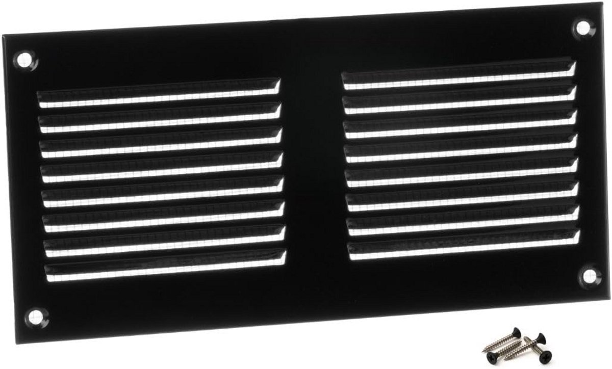 Ventilatierooster Plaatstaal - Afvoerluik Weerbescherming - Luchtcirculatie Verbeteren - Knaagdierbeschermingsnet - 200x100mm - Zwart