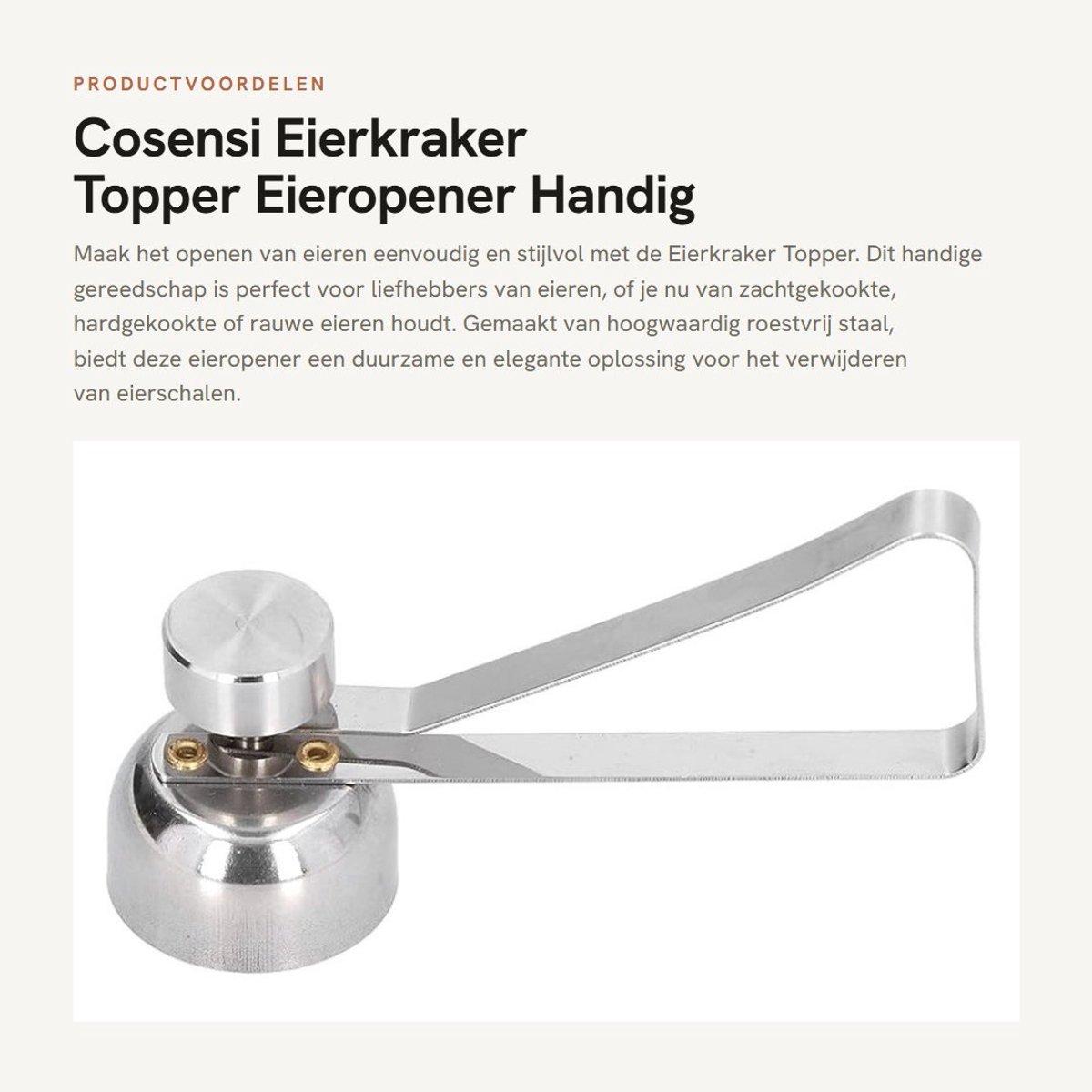 Dailygoods- Eierkraker RVS - Eieropener - Eierschaalverwijderaar - Zilver - 9,5x3,6x3,2cm - Lichtgewicht 57g - Eierscheider