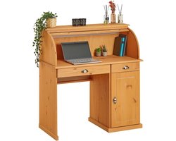 Secretaire bureau - Werktafel met laden - Thuiswerken organiseren - Met afsluitbaar rolluik - 102 x 50 cm - Bruin