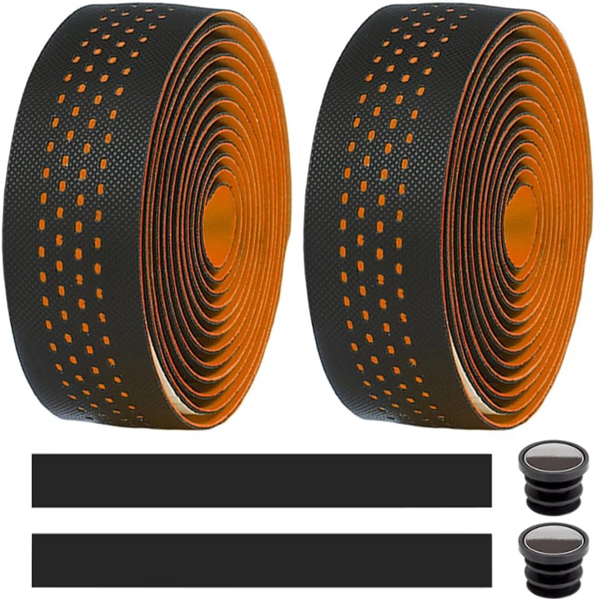 Fietsstuurband Rollen - Stuurtape Set - Comfortabel Fietsen - Schokabsorberend PU Leer - 2x 2.2m - Oranje