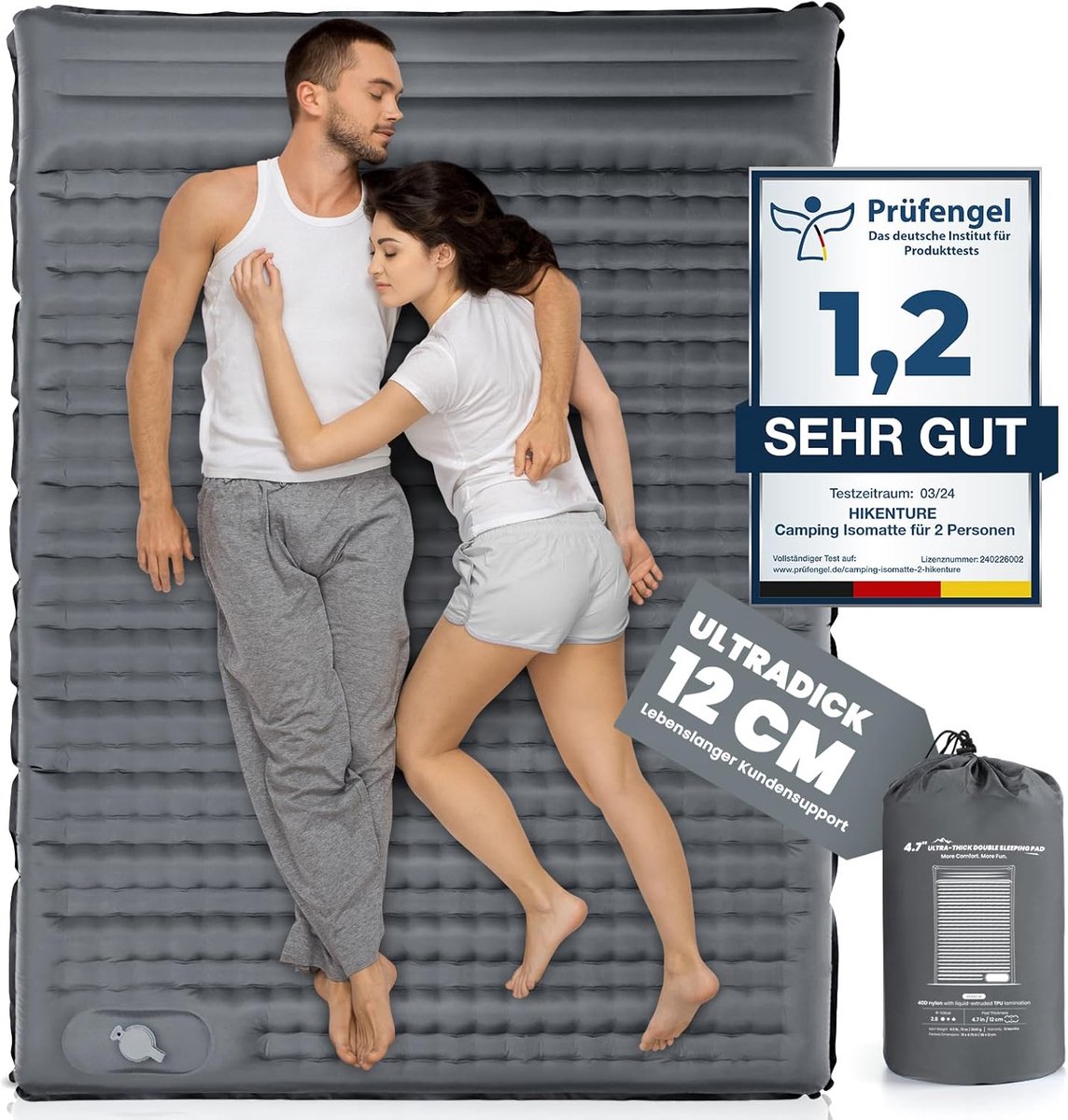 Dubbel Zelfopblazend Slaapmatje 12cm - Ultralichte Campingmat voor 2 Personen met Voetpomp