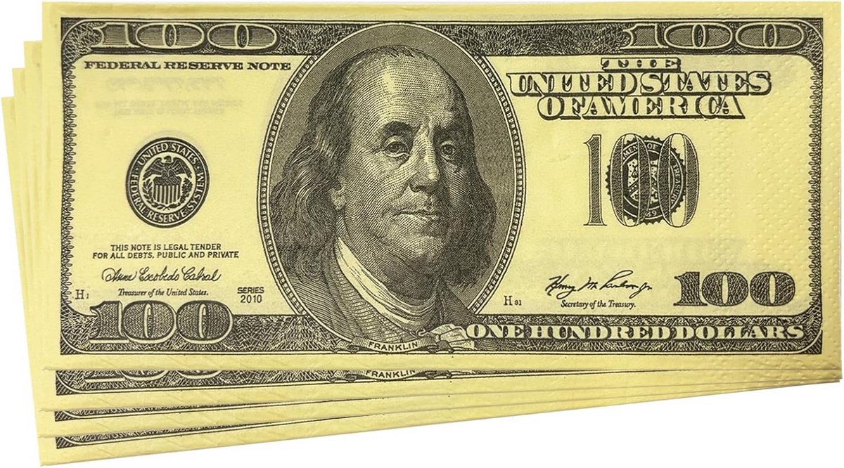 20 stuks 100 Amerikaanse dollar papieren servetten - feestservies voor themafeesten