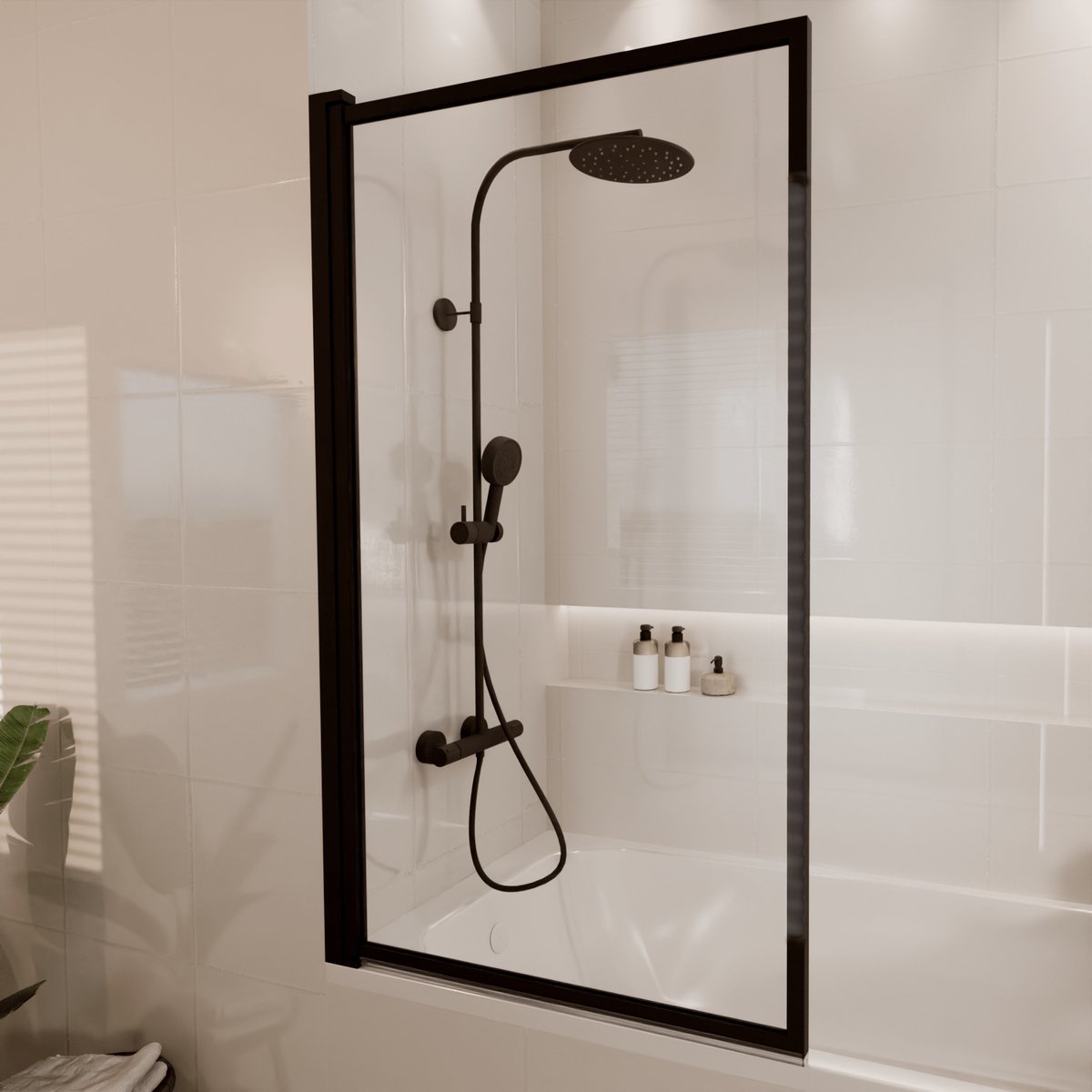 Lomazoo Badwand Salvador - 80 X 140 Cm - Zwart - Nano Coating Anti-kalk - Draaibaar - Helder Glas