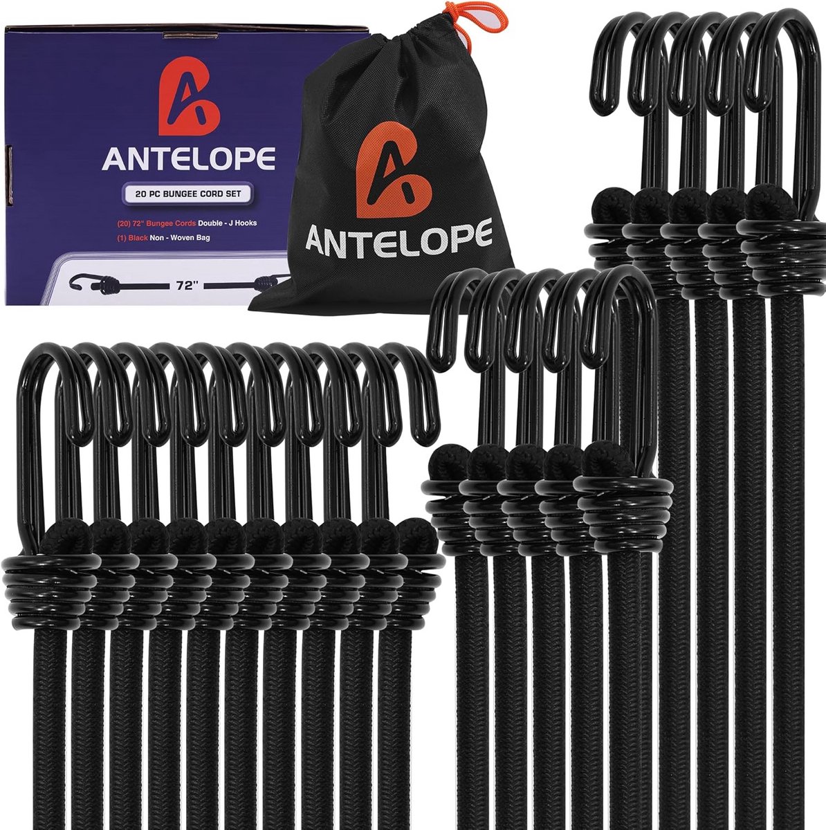 Bungeekoorden - Elastische banden - Vastzetten van lading - Dubbele J-haken - 20 stuks 72 inch - Assortiment