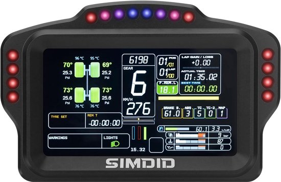 Race Dashboard Display - Sim Racing Screen - Race Simulatie - 5 Inch Aanraakscherm - 16 RGB LEDs - Zwart — afbeelding 5