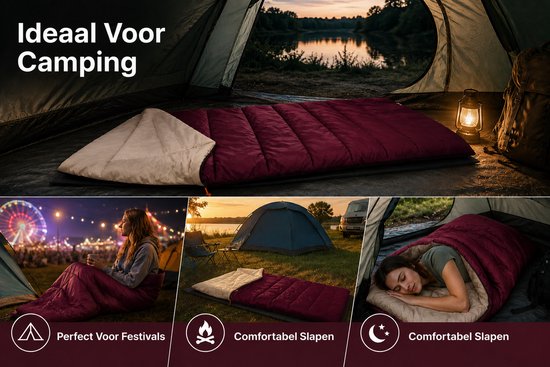 HEM Slaapzak Envelop 190x75 cm Bordeauxrood– Zomer Slaapzak - Inclusief Opbergzak - Camping - Festival - Logeren van HEM — afbeelding 4