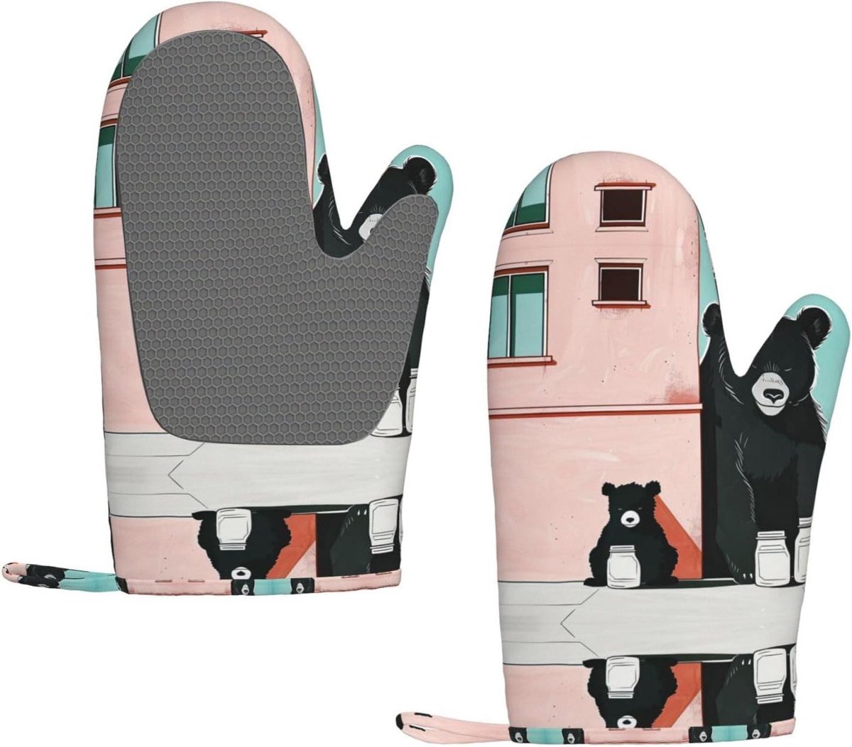 Ovenwanten Set - Keukenhandschoenen Hittebestendig - Veilig Koken - Waterdicht Polyester - Set van 2 - Zwart