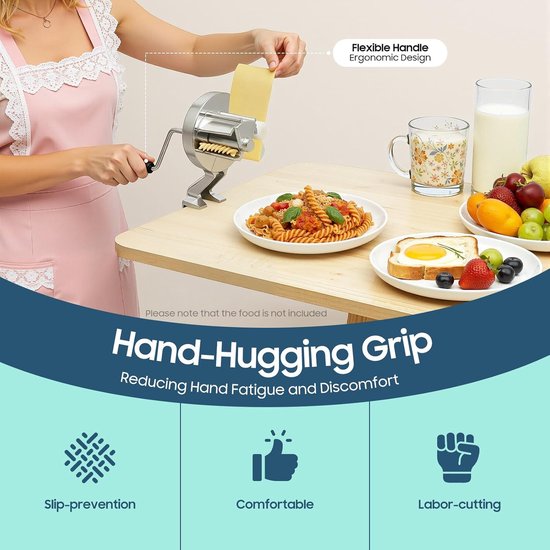 Handmatige pastamachine - Pastamaker - Zelfgemaakte pasta - Robuuste aluminiumlegering - Tot 5 cm - Zilver — afbeelding 5