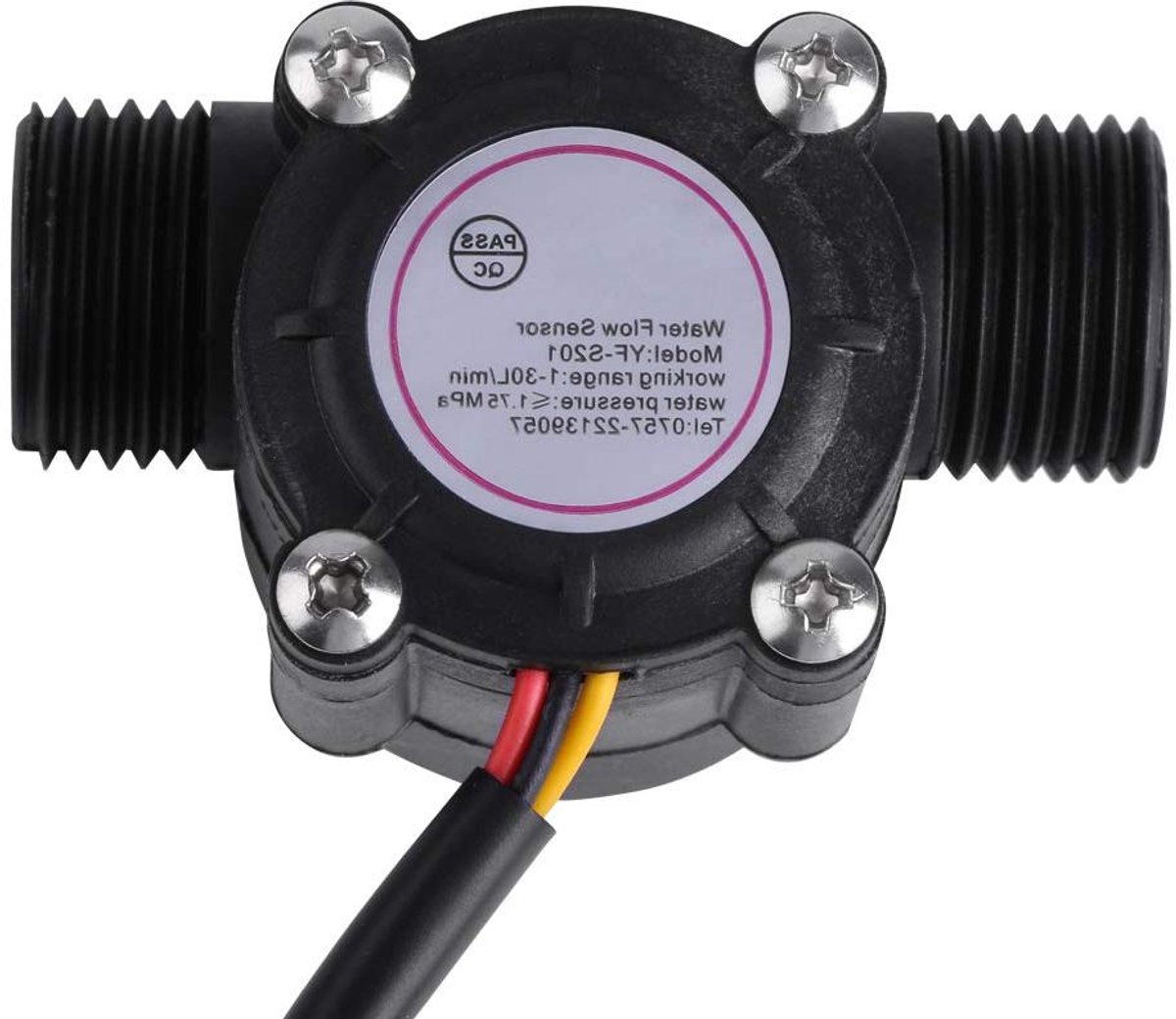 Water Flow Sensor - Debietmeter Hall Effect - Waterverbruik Meten - Hoge Precisie - DN15 1-30L/Min - Zwart