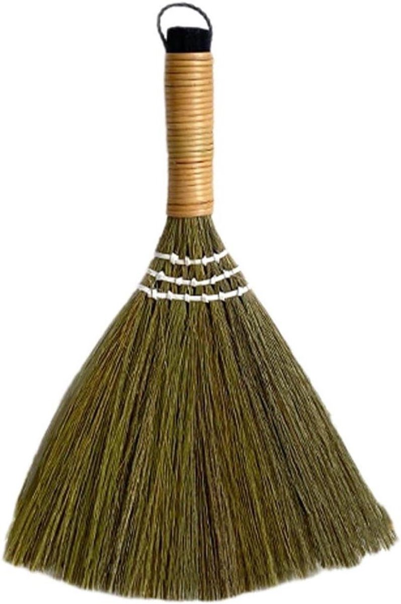 Handgemaakte Bezem - Kleine Bezem - Bureau Reinigen - Zachte Graszijde - 30 cm Lengte - Groen