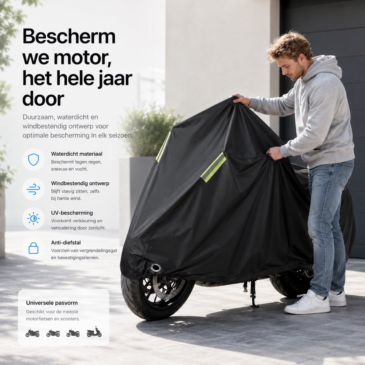 BOTC Scooterhoes / Motorhoes - waterdichte - Oxford XXL motorhoes - anti-stof/uv - met reflecterende strip - 245 * 105 * 125 CM - Incl. Opbergzak – foto 6