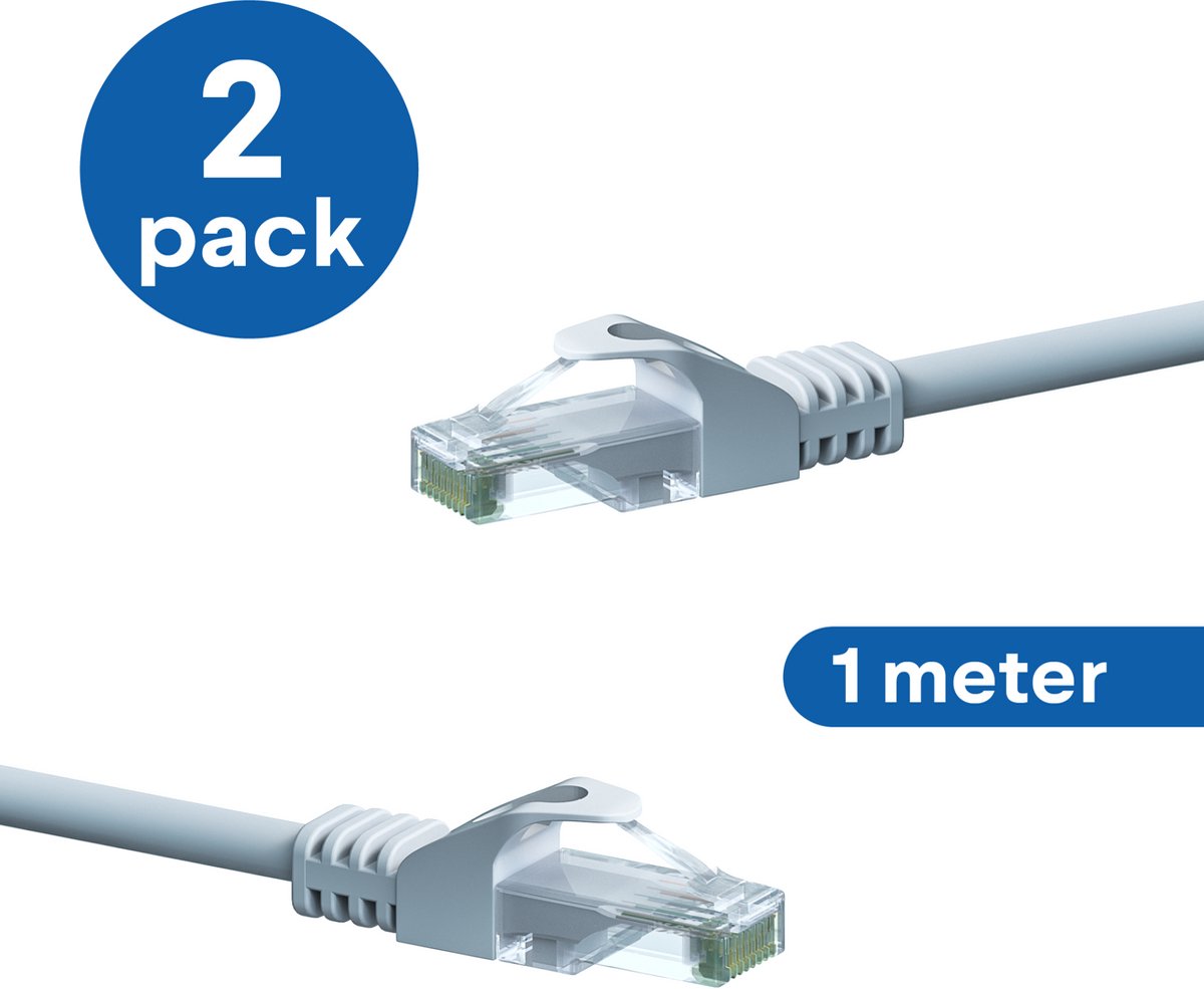 Danicom CAT6 UTP patchkabel - 1 meter wit - CCA - 2 stuks - netwerkkabel - internetkabel - UTP kabel - RJ45 - 1000 mbit/s