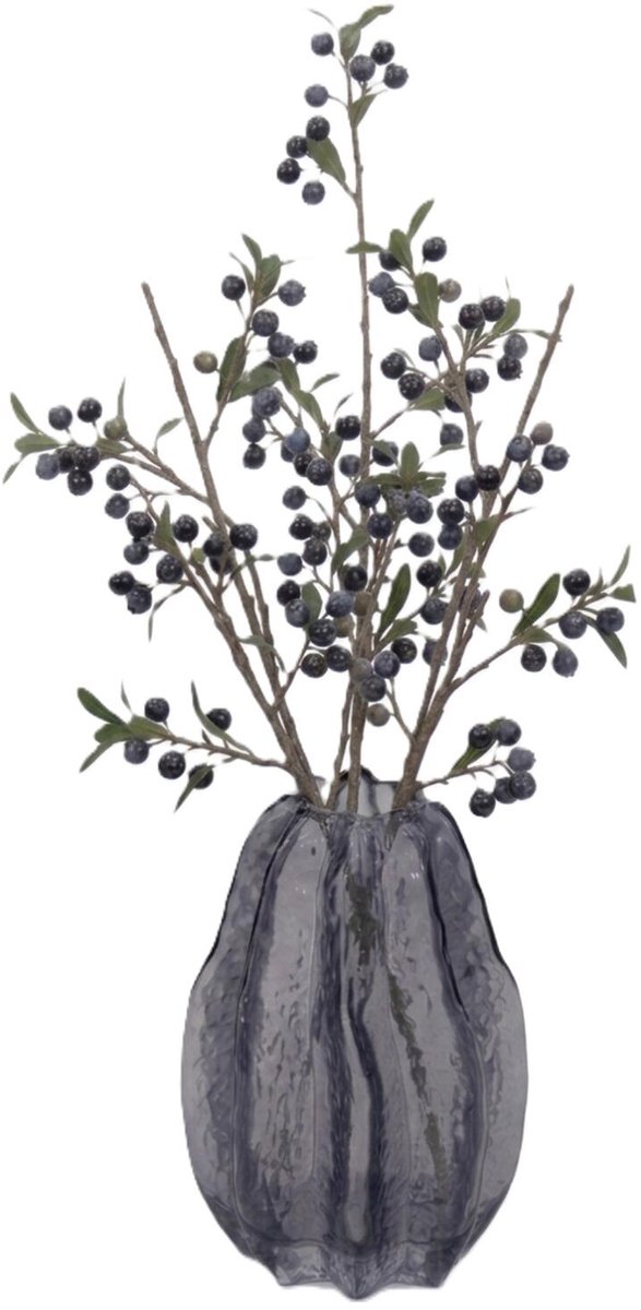 Mega Collections Bloemenvaas Callas - bewerkt sier glas - D14 x H21 cm - transparant smoke grijs - boeket en stelen - Moderne stijl