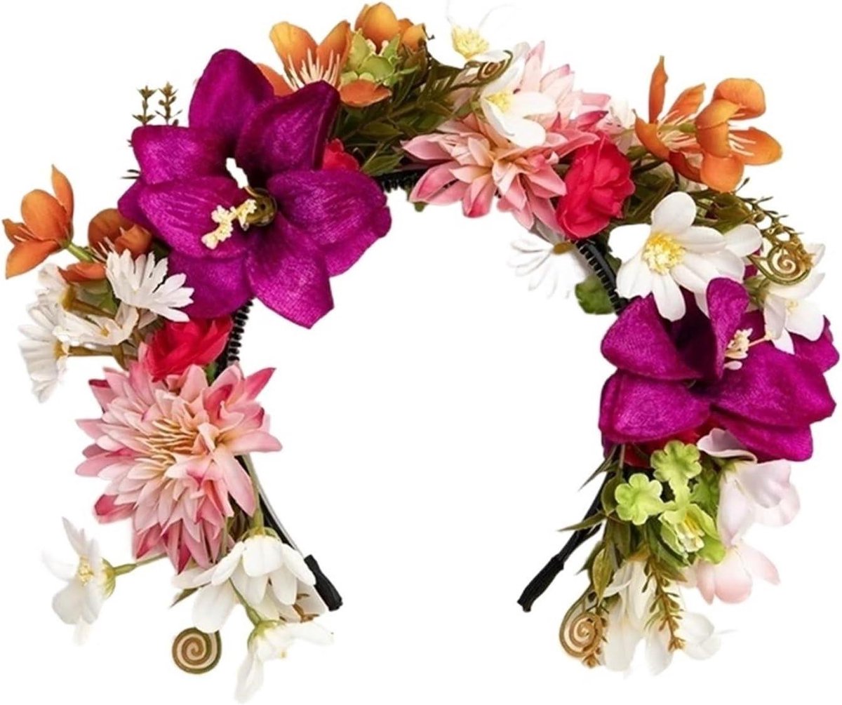 Bloemenkrans Hoofddeksel - Bloemen Haaraccessoire - Feestelijke Aankleding - Realistische Kunstbloemen - 100 gram - Kleurrijk