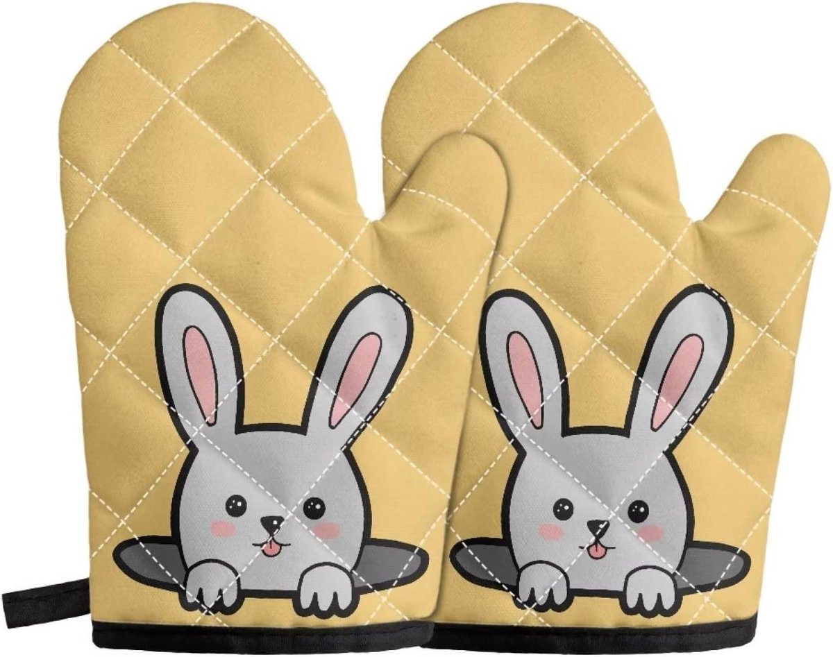 Ovenwanten Keuken - BBQ Handschoenen - Koken en Bakken - Hittebestendig Polyester - 14 cm x 25.5 cm - Kleurrijk Konijn