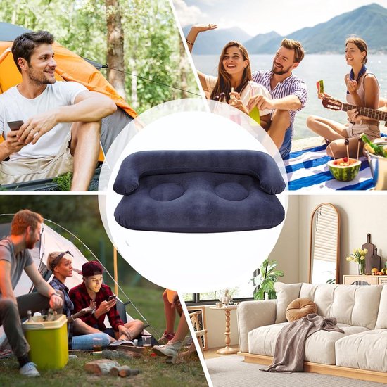 Opblaasbare bank - Luchtslaapbank camping - Buiten ontspannen - Gevlokt PVC materiaal - 135x66x45 cm - Veelkleurig — afbeelding 2