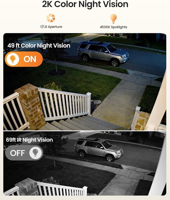 Beveiligingscamera Set - Binnen Buiten Camera - Huis Beveiligen - AI Detectie Personen Voertuigen - 2 Pack - Wit — afbeelding 3