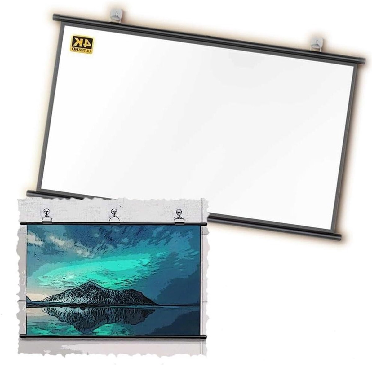 Projectiescherm Binnen - Draagbaar Filmscherm - Home Theater Films - Handmatig Naar Beneden Trekken - 30 Inch 16:9 - Wit
