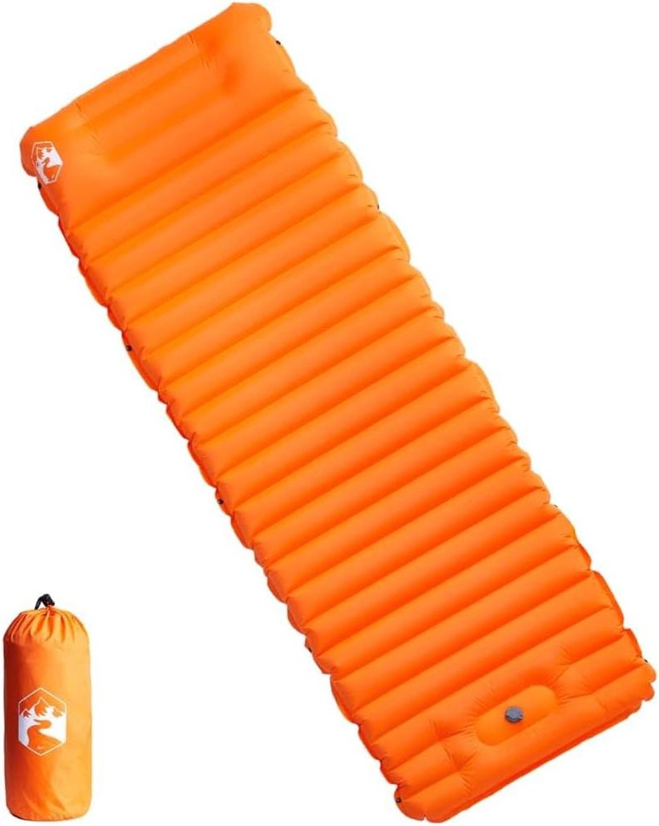 Campingmatras met kussen - Slaapmat - Outdoor slapen - Zelfopblazend met voetpomp - 190x68x10 cm - Oranje