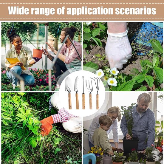 Tuingereedschapset 5-delig - Puntige Schop, Gestapelde Spade, Driehoekvork, Hark & Wortelpick - voor Tuin & Moestuin - Draagbare Handgereedschapsset van Merkloos	 — afbeelding 2