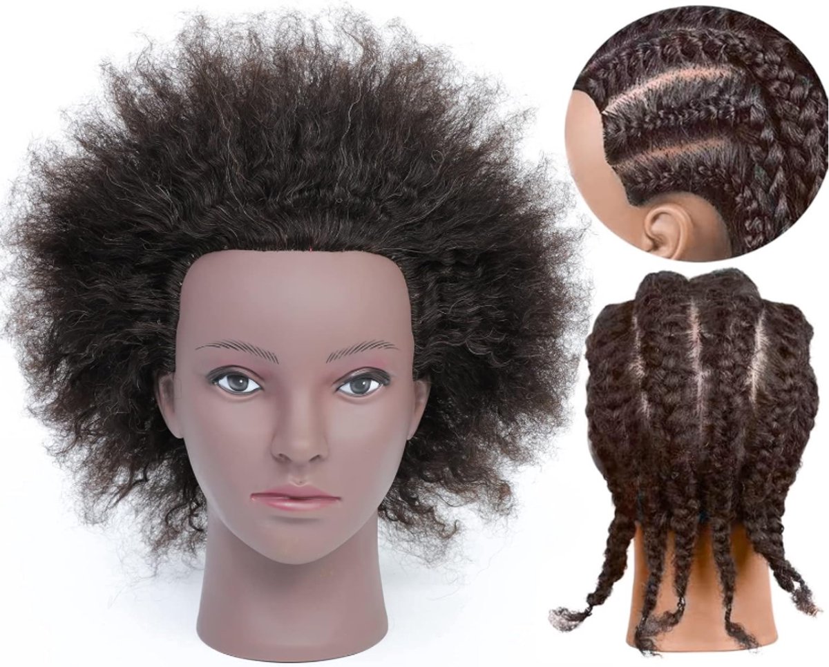 mannequin-hoofd voor afro-haar voor het trainen van haar en vlechten