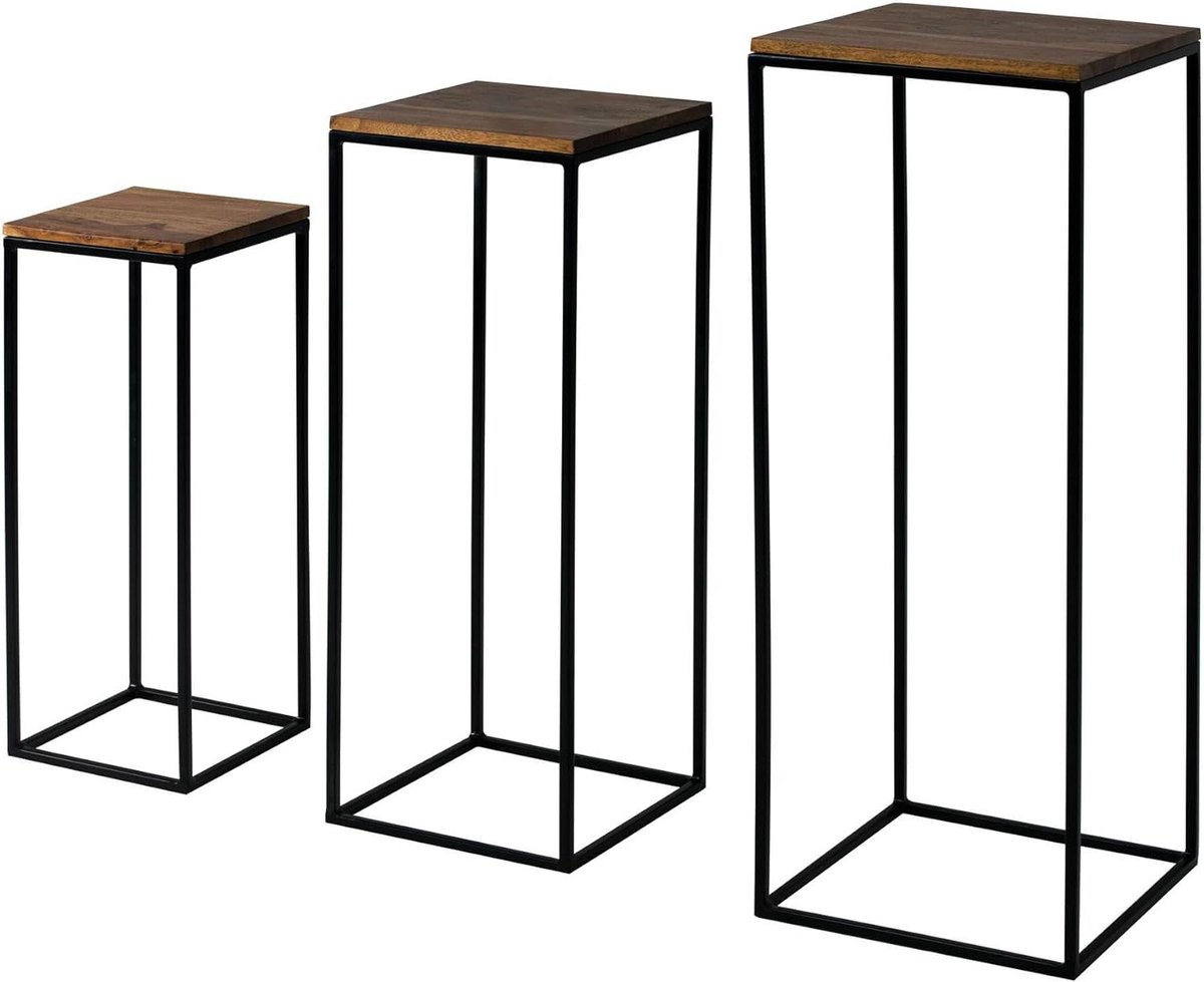 Tafel Set - Nesttafels - Woonkamer Decoratie - Handgemaakt Uniek - 3 Delig - Bruin Zwart