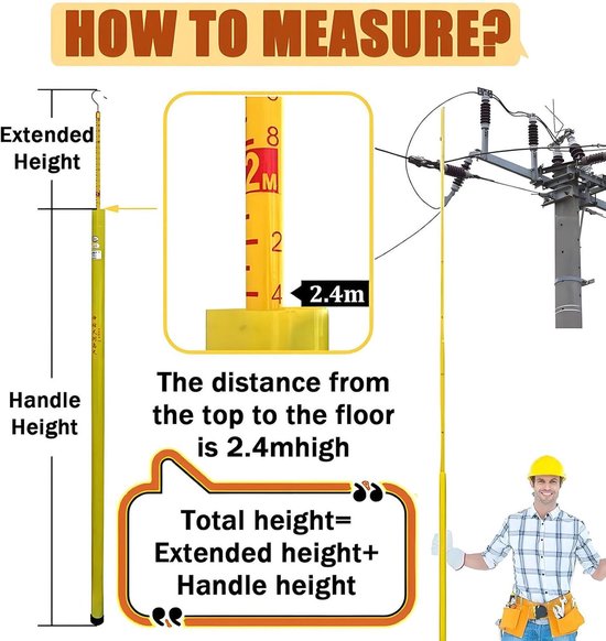 Telescopische Meetstok - Hoogtemeter Stok - Hoogtemeting Lijnwachter - Niet-geleidende Epoxyhars - 8 meter - Oranje — afbeelding 4