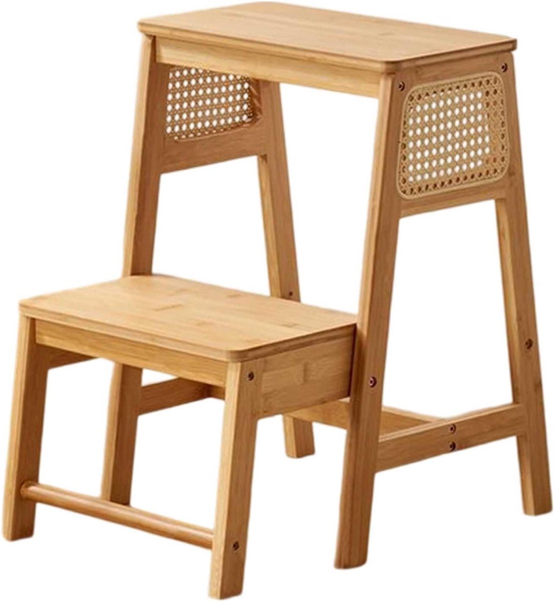 Houten Opstapje - Ladderkruk Schoenenbankje - Extra Hoogte Bereiken - Opvouwbaar Massief Hout - 125 x 45 x 10 cm