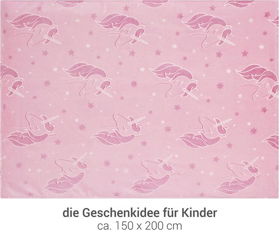 Lichtgevende Knuffeldeken voor Kinderen - Zacht Pluizig Plaid met Sterren en Eenhoorns — afbeelding 2