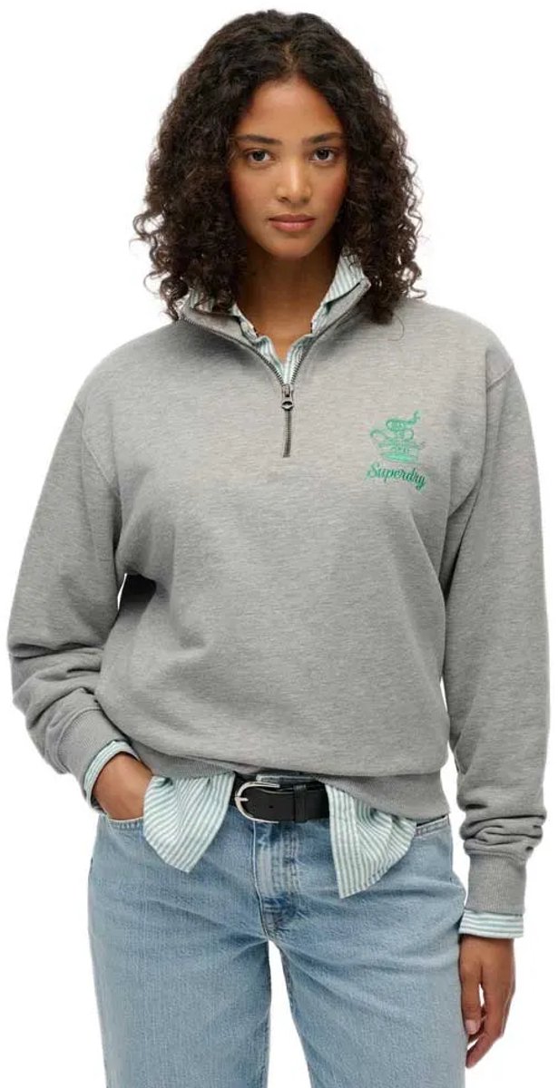 Superdry Country Club Crest Halve Rits Sweater Dames Truien Grijs