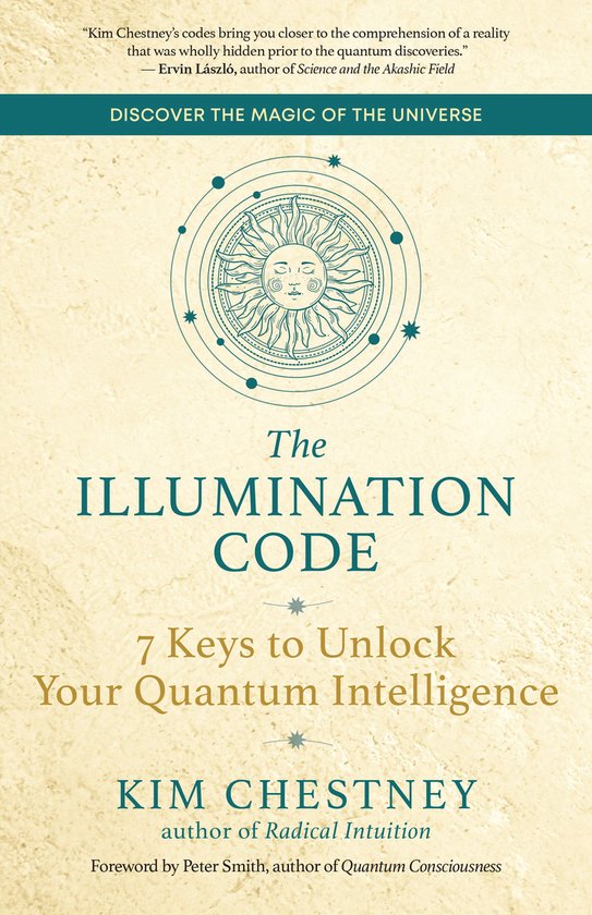 Boekomslag van 'The Illumination Code' met een zonmotief en de tekst 'Discover the Magic of the Universe'.
