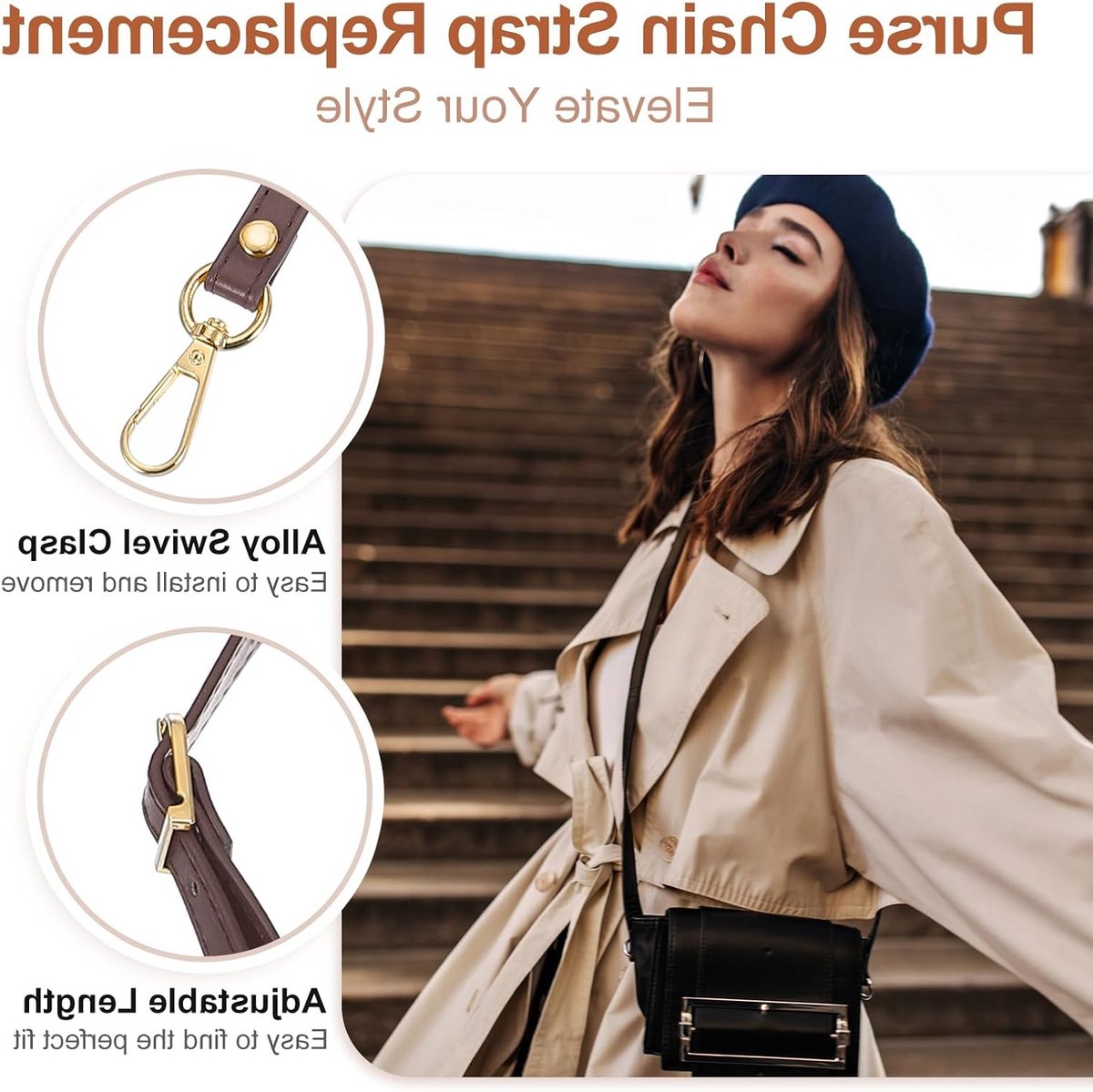 Leren Schouderriem Vervanging 120 cm, Verstelbare Crossbody Riem met Gouden Hardware voor Handtassen en Schoudertassen, Donkerbruin en Duurzaam Design