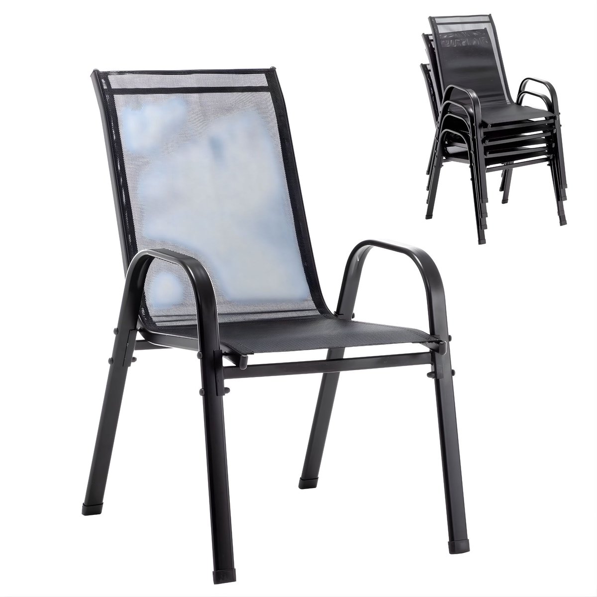 Tuinmeubelset – Voor tuin of balkon – Stapelbare loungestoelen, set van 4 – Zwart