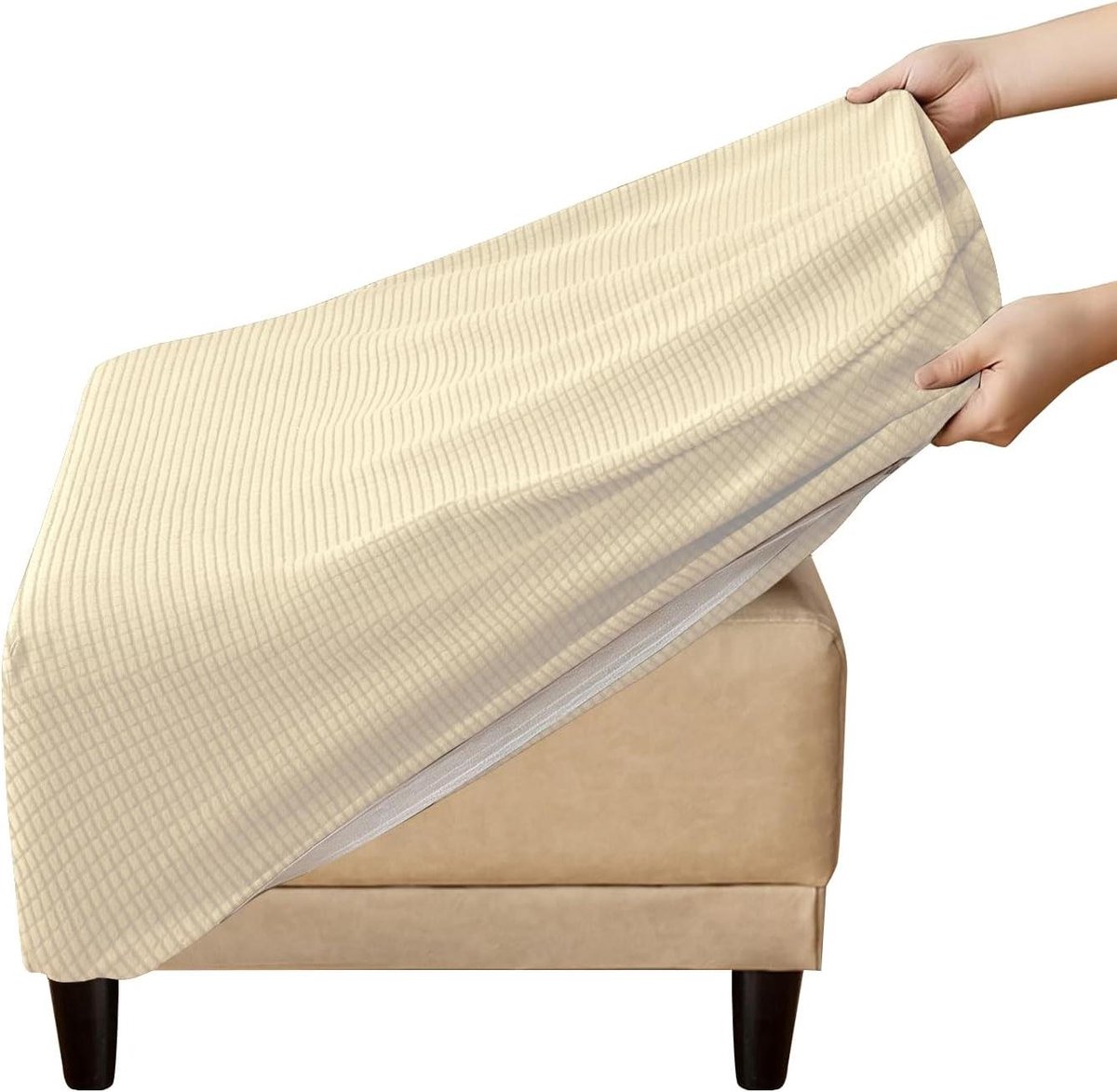 Ottomanhoezen - Poufhoezen Voetenbank - Meubels Beschermen - Met Elastische Banden - 43-56cm - Beige