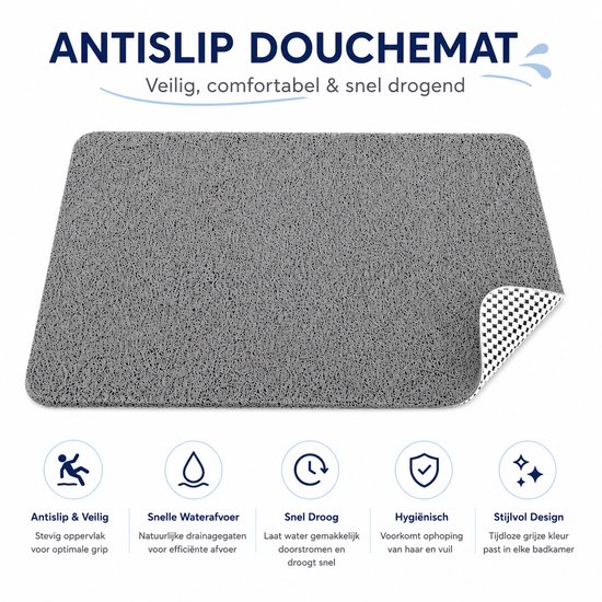 GLODI GOODS® Antislip badmat douchemat 40x60 cm - voor in de douche of bad – antislipmat waterdoorlatend – GRIJS