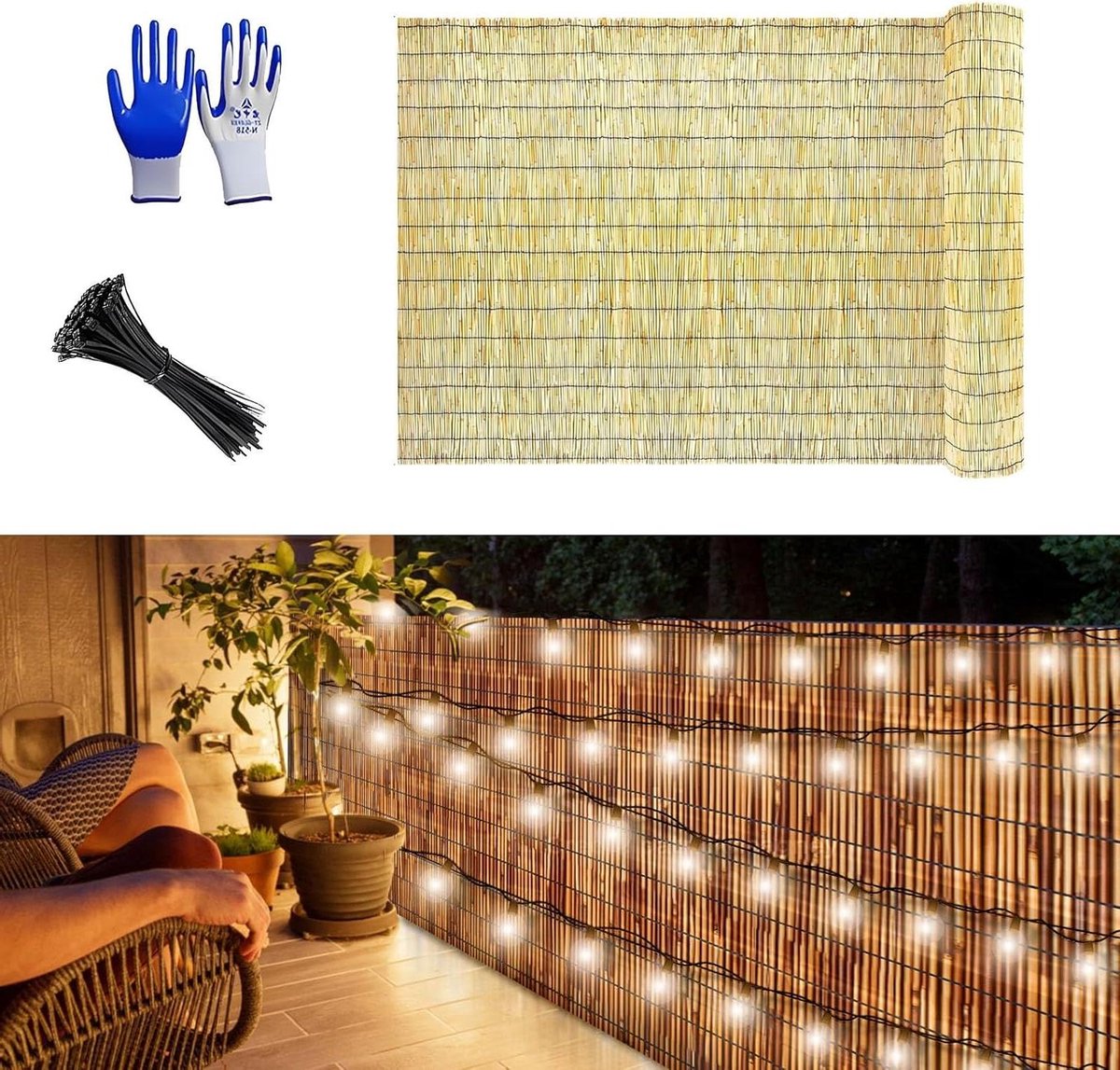 Rieten Schuttingrol - Natuurlijk Hekwerk - Tuin Decoratie - Handgeweven Bamboe - 14 meter lang - Natuurlijk