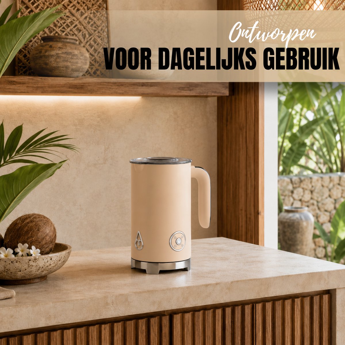 Motivai Melkopschuimer – Elektrische Milk Frother 300 ml Retro – BPA-vrij & PFAS-vrij – Voor Warm & Koud Melkschuim – Cappuccino & Latte – Matte Beige — cadeau in Kookcadeaus - foto 3