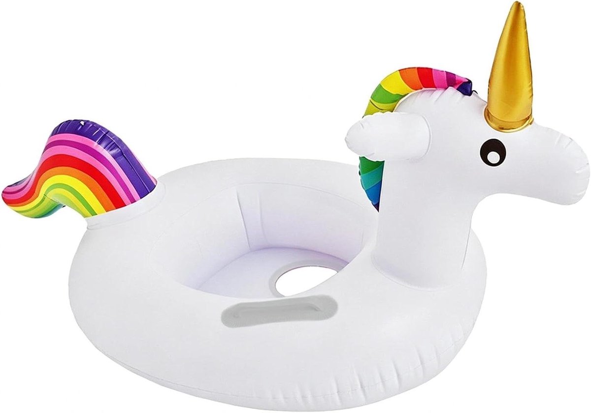 Baby zwemring - Eenhoorn zwemband - Veilig zwemmen - Dubbele handgrepen - 88 x 55 cm - Wit
